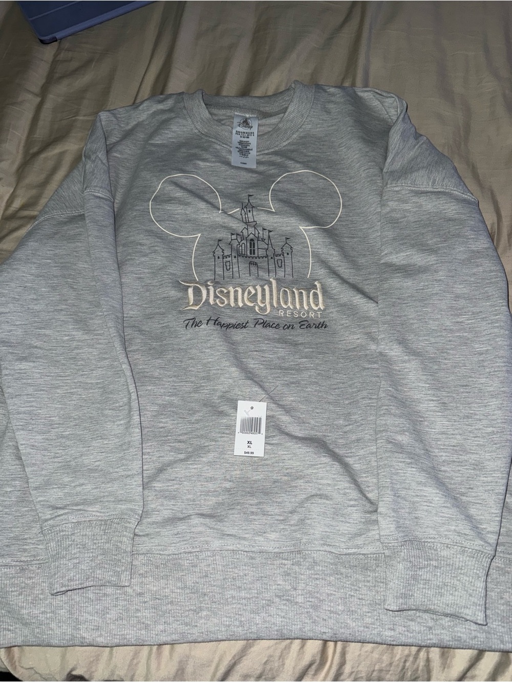 Disneyland Light Gray Crewneck Sweatshirt with Castle & Mickey Outline